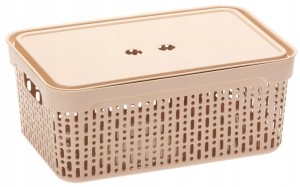Koszyk L-14 z pokrywą organizer ażurowy pojemnik BEŻ 29,5×20,5×12 Morsetta