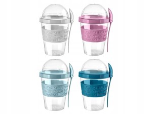 Pojemnik na Jogurt Musli 600ml + Łyżeczka do Szkoły do Pracy mix 4 kolorów