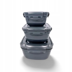 Pojemniki kpl. 3 szt. na żywność Lunch box kwadrat ANTRACYT 500/900/1500