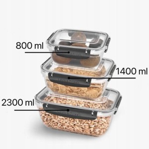 Zestaw 3 pojemników do żywności lunch box Master 800,1400,2300ml prostokąty