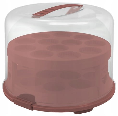 Pojemnik na ciasto tort XL 26 cm z wkładem na babeczki 2 poziomy Rotho Red