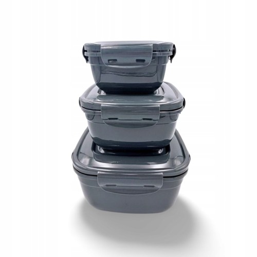 Pojemniki kpl. 3 szt. na żywność Lunch box kwadrat ANTRACYT 500/900/1500