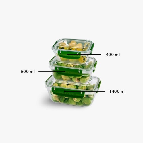Zestaw 3 pojemników do żywności lunch box Master 400,800,1400ml prostokąty