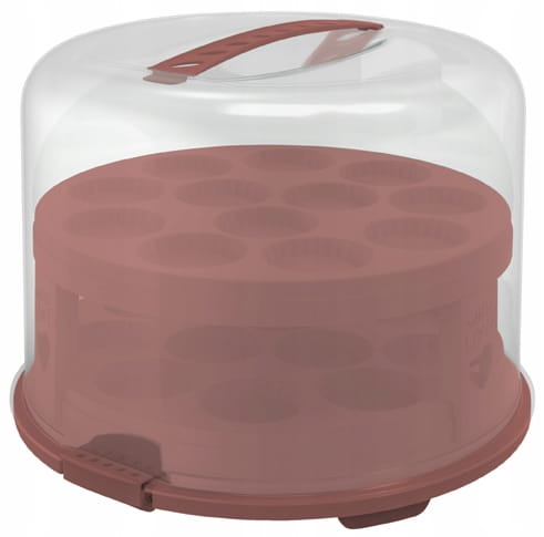 Pojemnik na ciasto tort XL 26 cm z wkładem na babeczki 2 poziomy Rotho Red