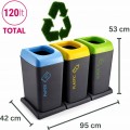 Kosze do Segregacji Śmieci 3x40L Otwarta Pokrywa Kolor Papier Plastik Szkło